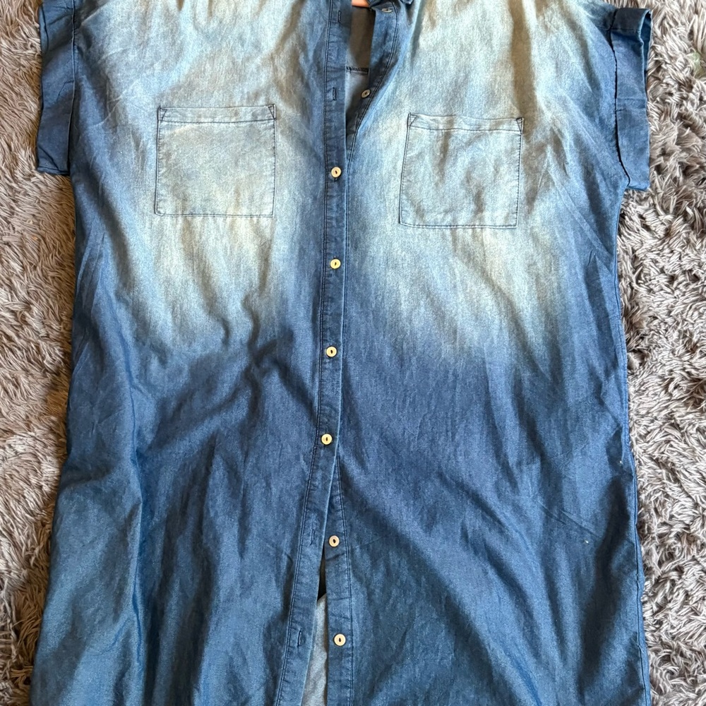 NEW Ladies Big Sky Bloom Boutique Ombre Button-Down Shirt Dress - Picture 5 of 9